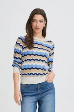 B.young naisten neulepusero Bymmorla - DELLA ROBBIA BLUE ZIG ZAG - 3