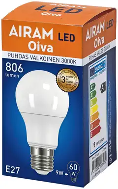 Airam Oiva LED 8,5W E27 vakiolamppu 806lm 3000K 15 000h - 2