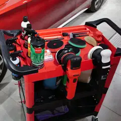 Maxshine 702312 Premium Detailing-kärry – raskaan sarjan 3-tasoinen työkalukärry 4” lukittavilla pyörillä, pullotelineillä, kiillotinkannattimilla ja säädettävillä hyllyillä - 3
