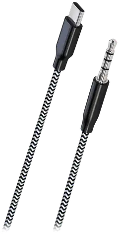 Wave Punottu audiokaapeli USB Type-C -> 3,5mm, 1m, Mustavalkoinen - 1