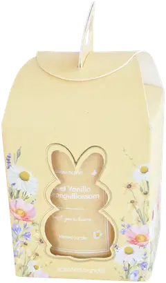 Lasikynttilä 7,5x8 cm paketissa keltainen, tuoksu Sweet Vanilla/Orange Blossom - 1