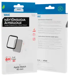 Wave 3D PMMA näytönsuoja, Apple Watch 40mm, Musta Kehys - 1