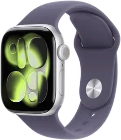 Apple Watch Series 11 GPS 46mm hopeinen alumiinikotelo, purple fog sport ranneke - S/M - MEV94QN/A - 2