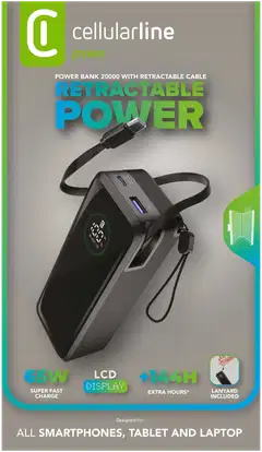 Cellularline Varavirtalähde 65W 20000Mah sisäänkelautuvalla kaapelilla - 6