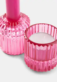 MANO ATELIER Lahjasetti kynttilänjalka ja kynttilä 2 kpl/pkt, pinkki - 1