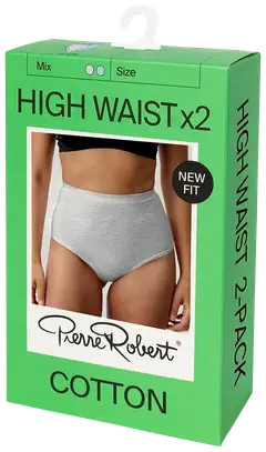 Pierre Robert naisten High Waist puuvilla alushousut 2-pack - Grey Melange and Light Blue - 2