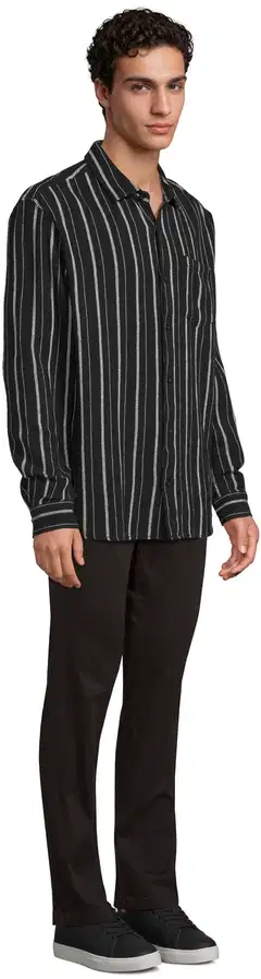 WKLY. miesten raidallinen kauluspaita struktuuripintainen, rento istuvuus 194W312614 - Black - 4