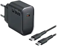 SBS Seinälaturipaketti, USB‑C PD45W + USB‑C 60W kaapeli 2 m, musta - 1