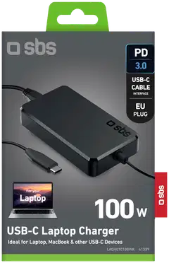 SBS kannettavan virtalähde integroidulla USB-C-kaapelilla, 1,8 m, 100W, musta - 2