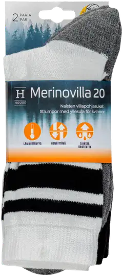 House naisten villapohjasukat 214H322518 2-pack - Black/white - 2