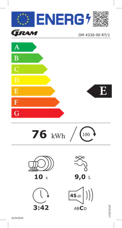 Gram astianpesukone 4330-90 RT/1 valkoinen - 2