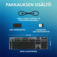 Logitech g915 x lightspeed langaton pelinäppäimistö tactile musta - 2