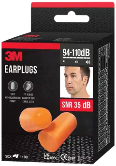 3M™ korvatulpat 1100, pehmeä vaahto, SNR-arvo 35 dB, oranssi, 30 paria/pakkaus - 5