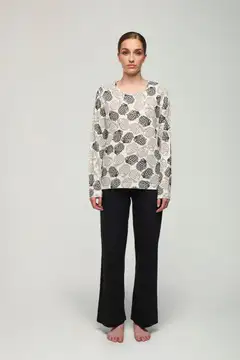Aarikka naisten pyjama Riemu pitkähihainen - MUSTA - 1