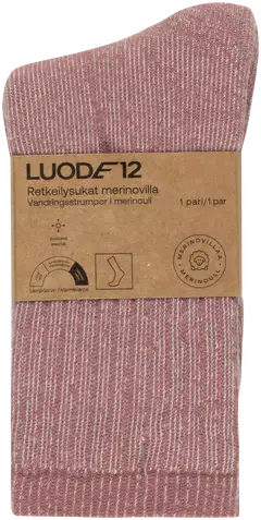 Luode12 naisten paksut retkeilysukat merinovilla ODSL302601 - Ash rose - 2