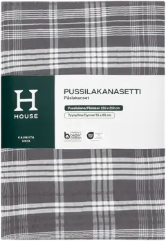 House pussilakanasetti Ruutu seersucker 150 x 210 + 55 x 65 cm tummanharmaa - 2