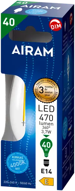 Airam Led kynttilä opaali kirkas 3,7W E14 470lm 4000K himmennettävä - 2