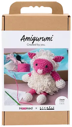 Amigurumi Askartelusetti, Lammas, pinkki, luonnonvalkoinen, 1pkk/ 1 pkt - 1