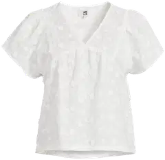 WKLY. naisten lyhythihainen puuvilla brodyyripusero 228W090625 - WHITE - 2