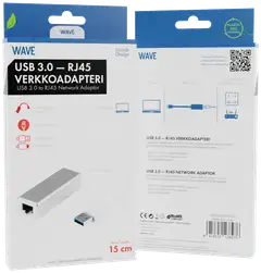 Wave USB 3.0 uros - RJ45 naaras verkkoadapteri, 15cm, Hopea/Valkoinen - 2