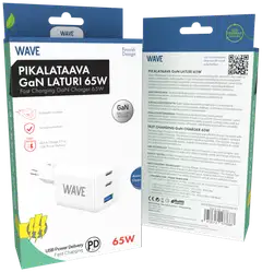 Wave 65 W pikalataava GaN -verkkolaturi, 2 x USB Type-C + 1 x USB-A, valkoinen - 4