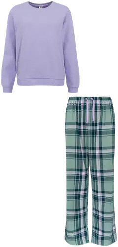 Actuelle naisten flanellipyjama 212A382517 - Lsvender/Green check - 1
