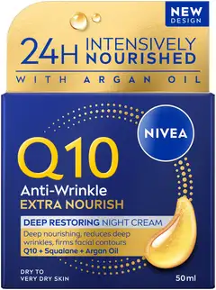NIVEA 50ml Q10 Anti-Wrinkle Extra Nourish Deep Restoring Night Cream -yövoide - 1