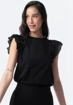 TEX naisten frillatoppi I282731 - BLACK 1 - 1