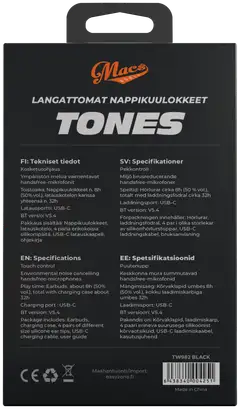 Macs langattomat nappikuulokkeet Tones musta - 4