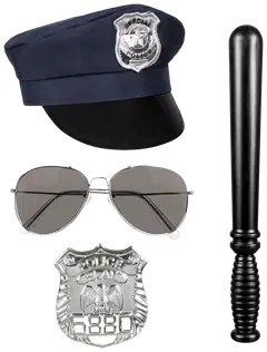 Poliisi asustesetti; hattu,lasit,pamppu ja virkamerkki - 2