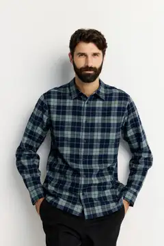 Finlayson miesten kauluspaita Tartaani - Green check - 3