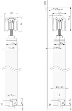 Helaform liukuovikiskosetti 75 Flow Soft Close 2400 mm max 75 kg ovelle - 3