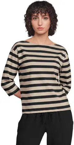 House naisten raidallinen trikoopusero venepääntiellä Rosy - Black&Taupe stripe - 1