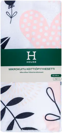 House keittiöpyyhe mikrokuitu 40x60cm 3 kpl valkoinen/pinkki/musta - 2