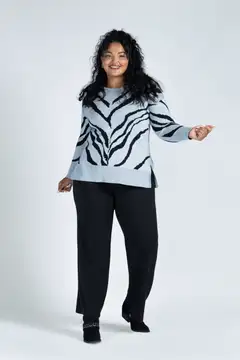 House naisten neulepusero intarsia 213HP34620, D-mitoitus - Grey intarsia - 6