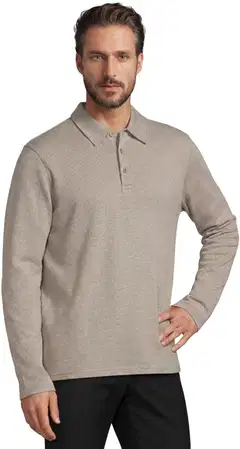 London Fog miesten pitkähihainen jacquard jersey -pikeepaita 194L292607 - Beige - 1