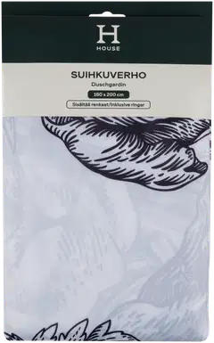 House suihkuverho black/white flowers 180x200 cm - 4