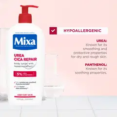 Mixa Urea Cica Repair Vartalovoide, jolla on ihon suojamuuria korjaava vaikutus erittäin kuivalle iholle 250ml - 6