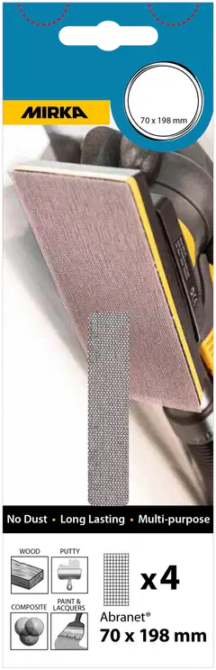 Mirka hiomaverkko abranet 70x198mm tarra p120, 4/pakk - 2