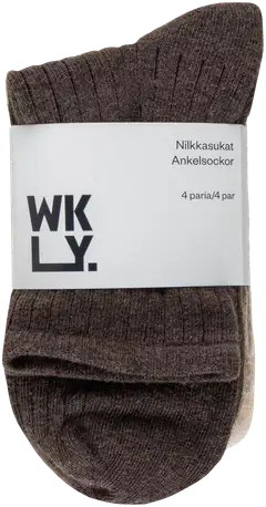 WKLY. naisten nilkkasukat ribbi 214WNO2601 4-pack - Beige/brown - 2