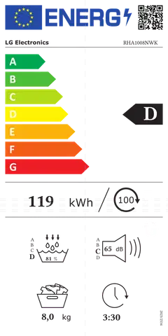 LG kuivausrumpu RHA1008NWK, 8kg, valkoinen - 6