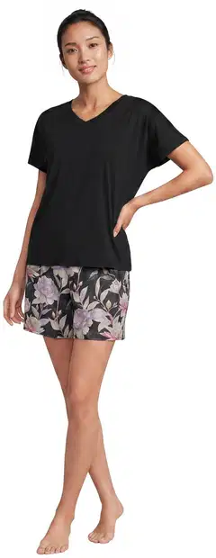 Actuelle naisten shortsipyjama 212A382625 - Black/AOP - 1