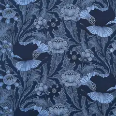 Sandudd Signature kuitutapetti Unelma 5452-7 10,05 x 0,53 m tummansiniset ja vaaleansinisiä kukkia helmiäiskimalluksella, harmaat lehdet - 1
