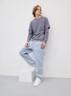 WKLY. miesten trikoopaita double-layer 195W482502 - d.grey washed - 5