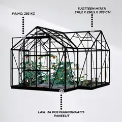 Lykke kasvihuone t-muotoinen musta 12,8 m2 - 2