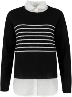 TEX naisten raidallinen kauluspaita-neule I997034 - BLACK 1 - 1