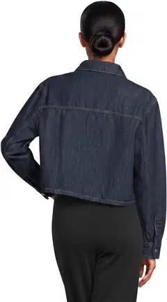 WKLY. naisten lyhyt farkkujakku, väljä istuvuus, kontrastitikkaukset, painonapitus 228W282683 - Denim dk. blue - 4