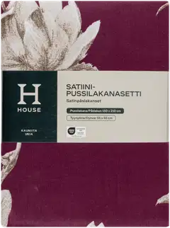 House satiinipussilakanasetti Blomster 150x210 cm burgundy - 3