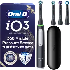 Oral-B iO3 -sähköhammasharja, Giftset, musta, 4 vaihtoharjaa, Matkakotelo - 1