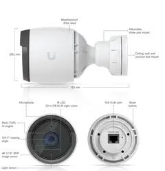 Ubiquiti sääsuojattu 4K PoE -ulkovalvontakamera laajakulmalla ja IR-yönäöllä UVC-G6-Bullet-W valkoinen - 9